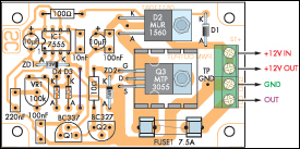 Parts layout of 12 volt speed controller or lamp dimmer