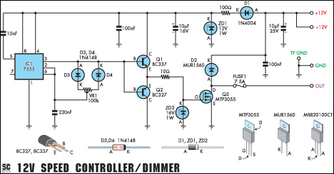 12V speed controller or lamp dimmer circuit diagram